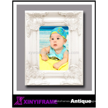 white decorative ornate baroque table top wooden baby photo frame